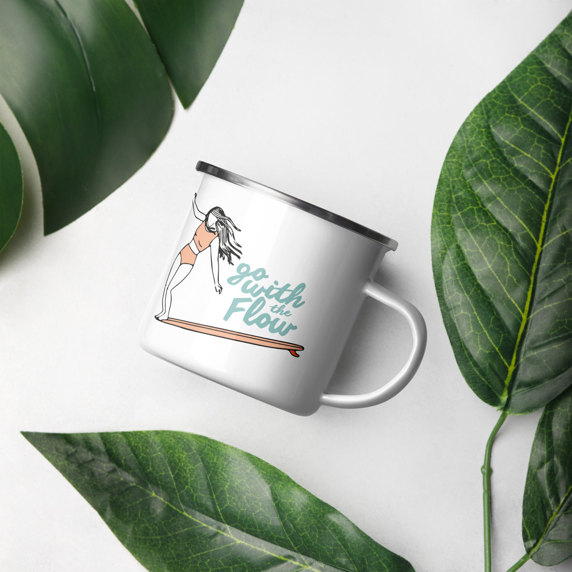Emaille-Tasse "Go with the Flow"