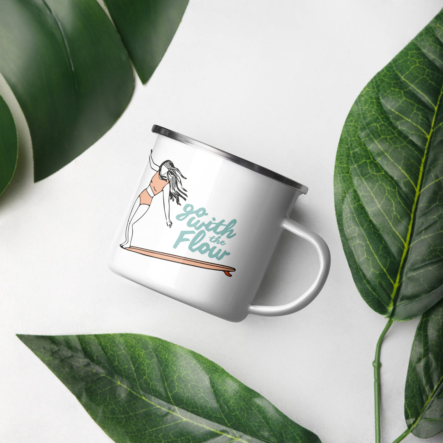 Emaille-Tasse "Go with the Flow"