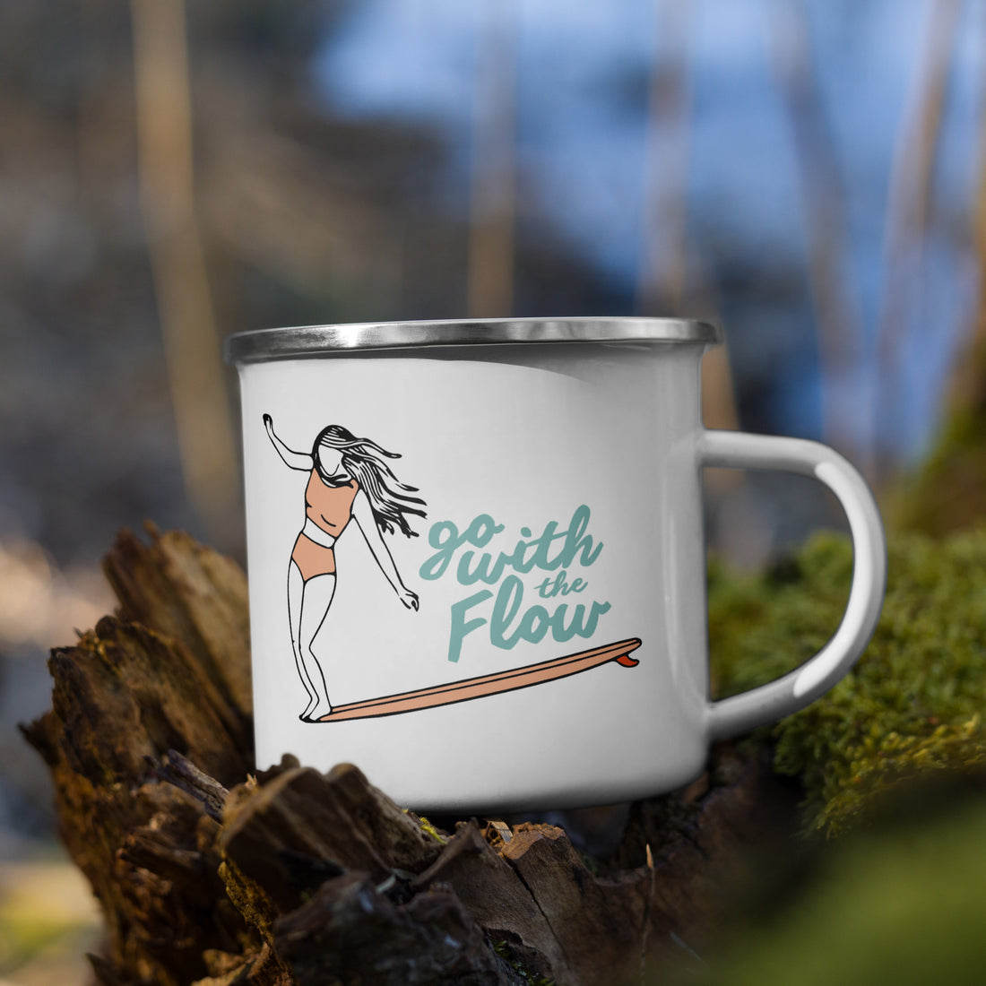 Emaille-Tasse "Go with the Flow"