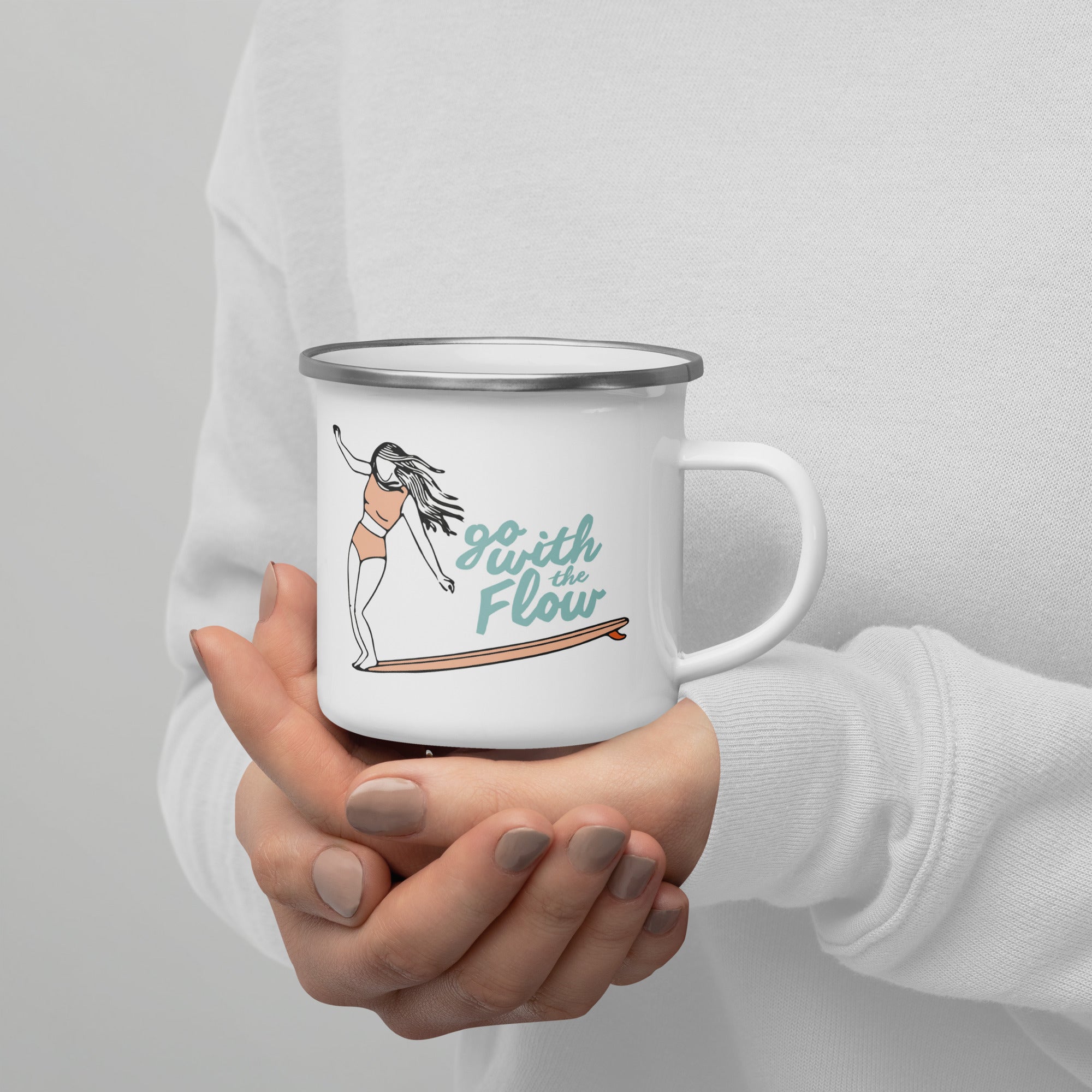 Emaille-Tasse "Go with the Flow"